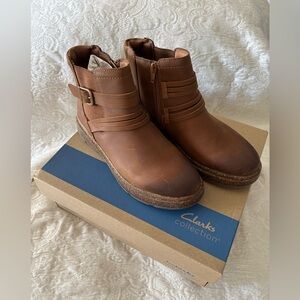 NEW Clarks Collection Leather Ankle Boots - Noralyn Strap